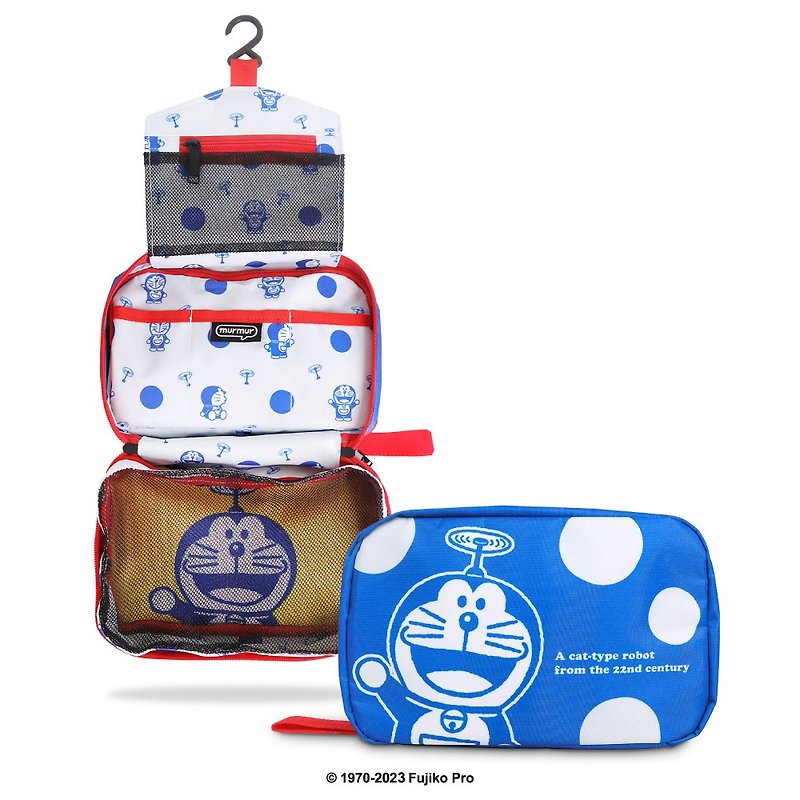 murmur旅行收納三摺盥洗包 | 哆啦A夢(圓點) - 化妝袋/收納袋 - 聚酯纖維 藍色