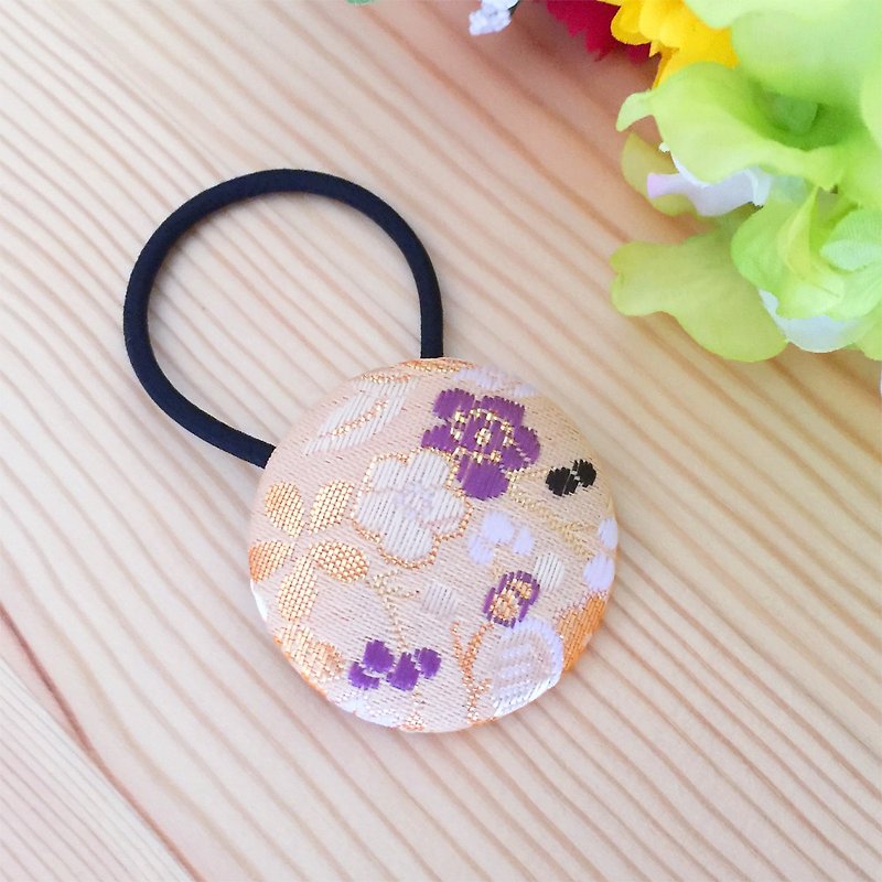 Hair elastic with Japanese Pattern, Kimono (Large) "Brocade" - Hair Accessories - Other Materials Gold