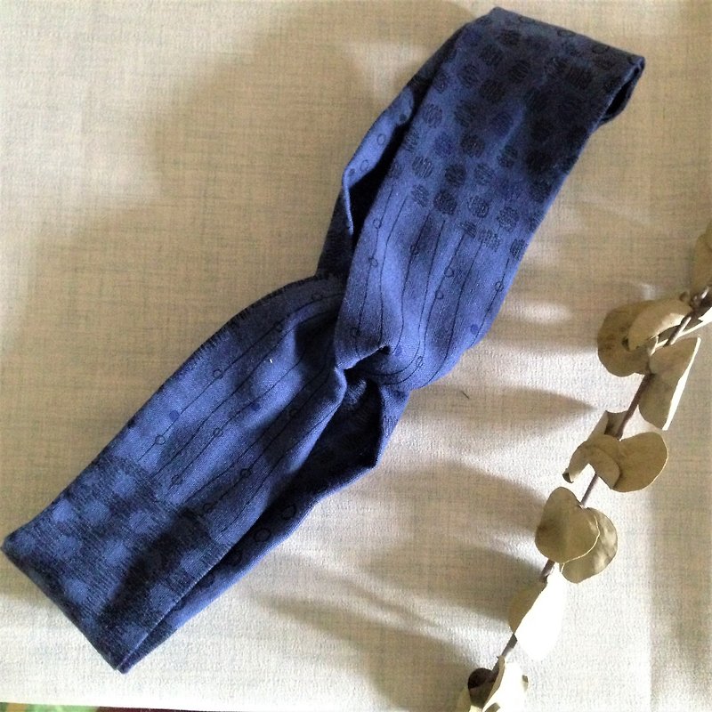 夜空培養皿- 日本雙紗棉布-千晨 雙環 手工 鬆緊 髮帶 - 髮夾/髮飾 - 棉．麻 藍色