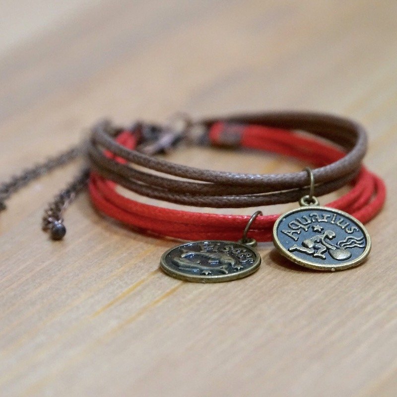 ITS: 893 [Constellation series · Be myself! ] Bronze constellation Pendant / wax rope bracelet 1. Red / coffee.