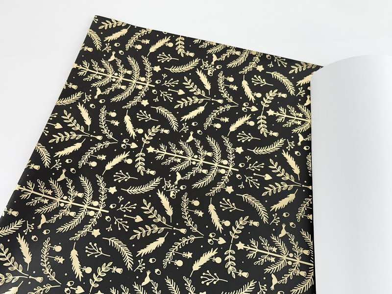 光と影のロイヤルゴールドフラワー / マットゴールド箔 / ヨーロッパ輸入包装紙 100x70cm - ラッピング - 紙 多色