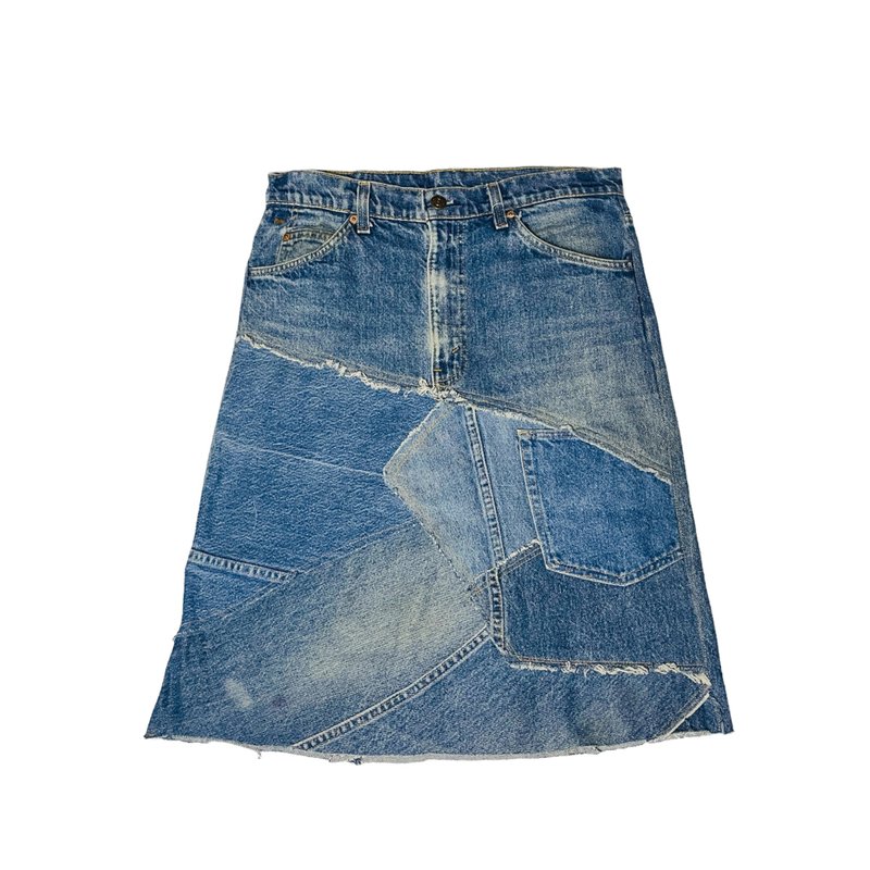 Vintage orange label Levi's paneled denim skirt I - กระโปรง - ผ้าฝ้าย/ผ้าลินิน สีน้ำเงิน