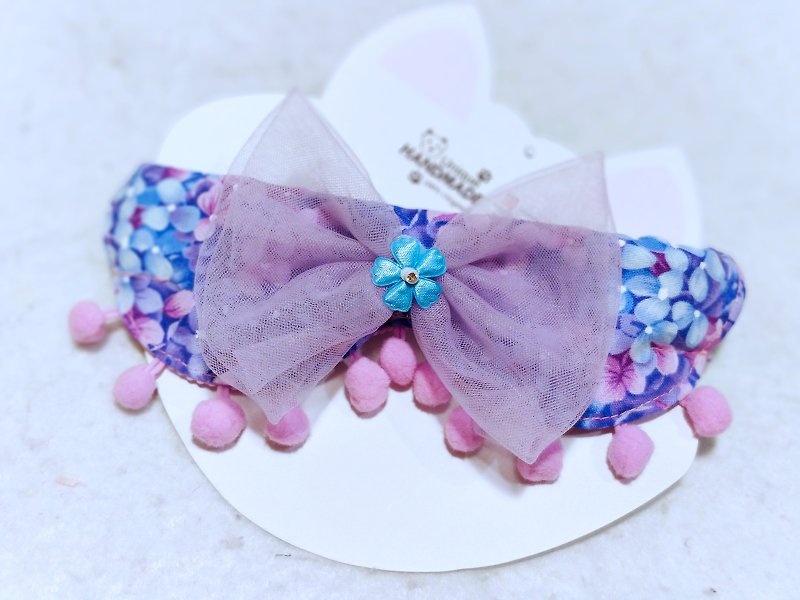 Pet cats and dogs embroidered flower collar neck ornament hydrangea ribbon bow - Collars & Leashes - Cotton & Hemp Purple