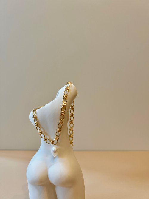 aesthea 手作輕珠寶 14K簡約歐美寬鍊條天然巴洛克淡水珍珠項鍊 | 生日 母親節禮物