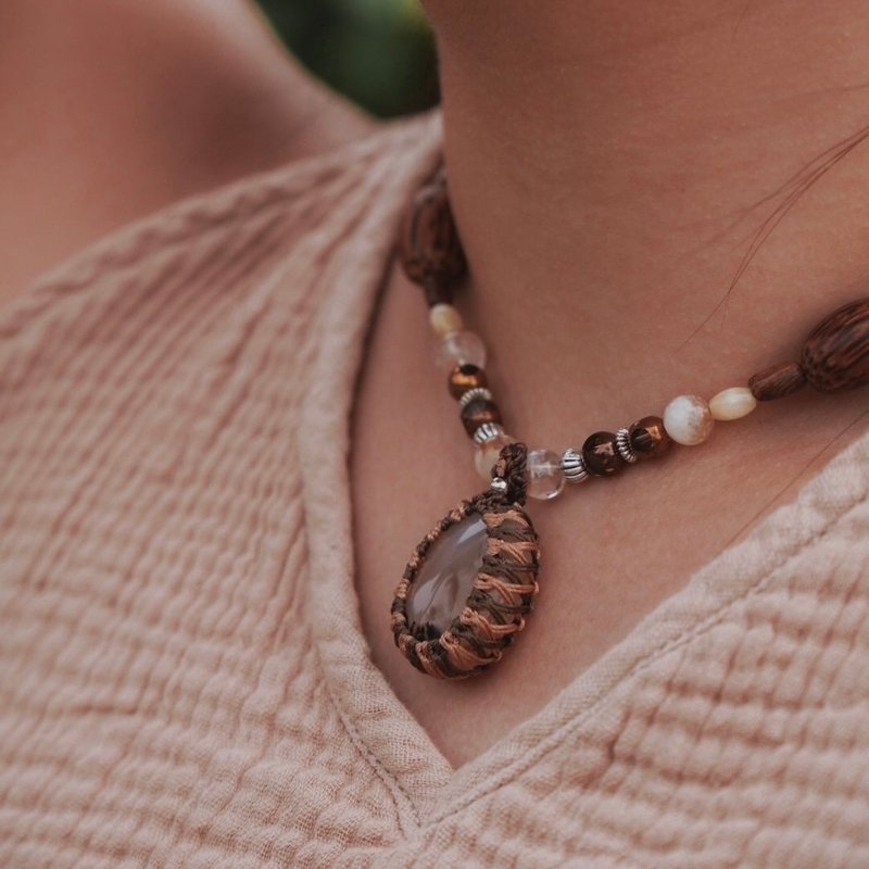 Ocean Jasper Braided Bead Necklace - สร้อยคอ - คริสตัล สีเหลือง