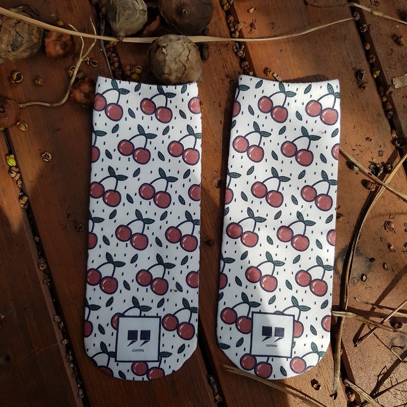 Cherry Sock - ถุงเท้า - ผ้าฝ้าย/ผ้าลินิน สีแดง