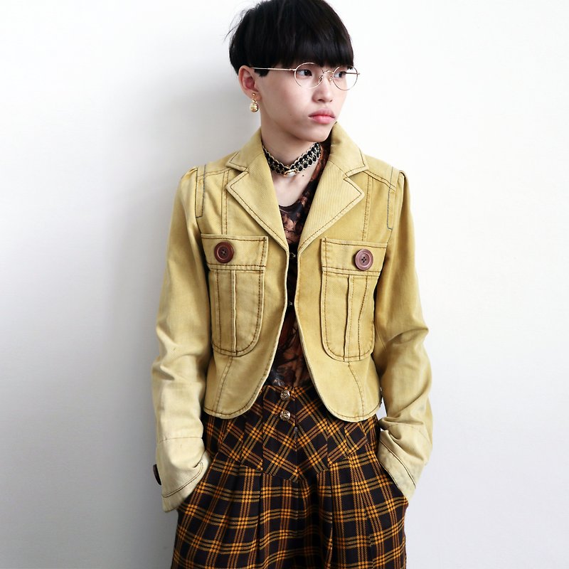 Pumpkin Vintage. Ancient mustard casual coat - เสื้อแจ็คเก็ต - ผ้าฝ้าย/ผ้าลินิน 