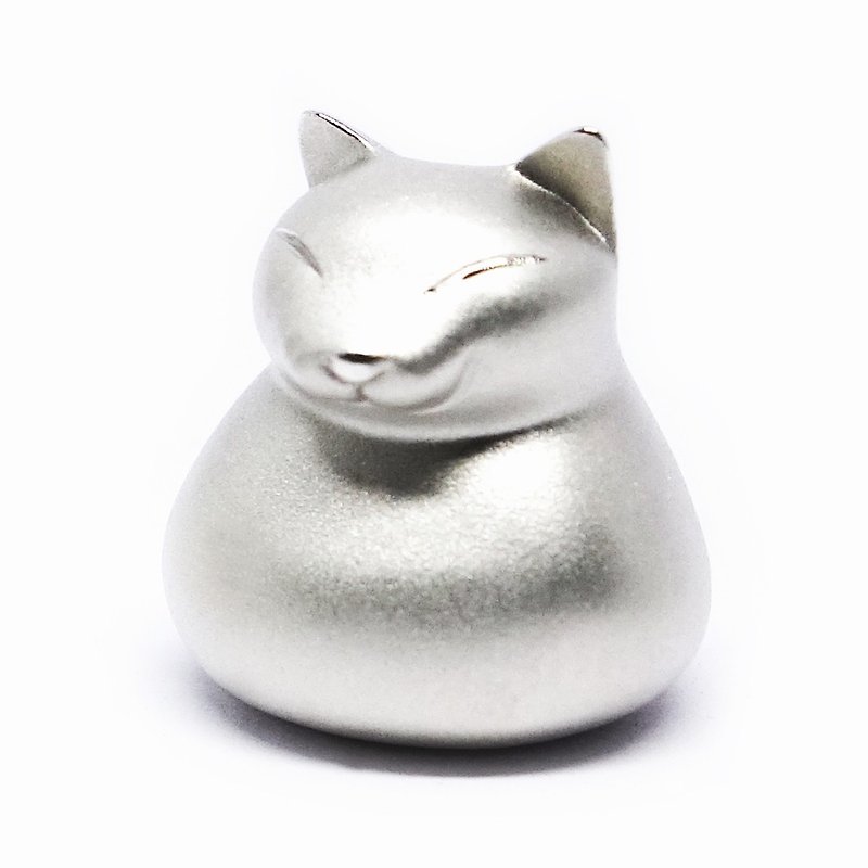 Cat pin broach SV925【Pio by Parakee】餅的猫胸針 - Brooches - Other Metals White