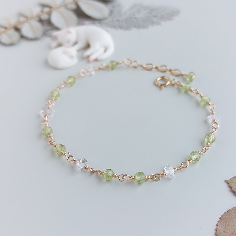 Stone+ Herkimon Diamond x 14KGF Bracelet - Bracelets - Semi-Precious Stones Green