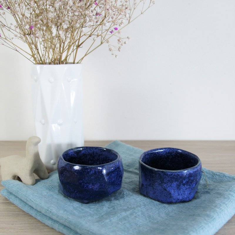 鈷藍手切杯,茶杯,造型杯,手握杯-容量約70ML - 茶壺/茶杯/茶具 - 陶 藍色