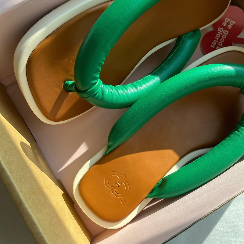 Bolster Shoes | Green Tan flip-flops with heels - Slippers - Polyester 
