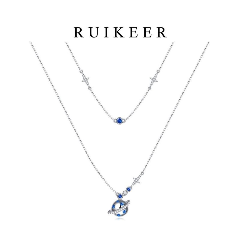 【原創設計】925純銀藍晶行星雙層項鍊 - 項鍊 - 純銀 藍色
