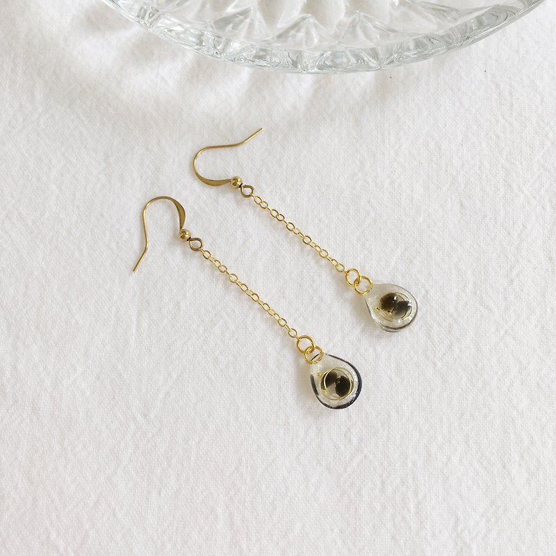 Water droplets. Natural obsidian Bronze ear hook hand made earring ear hook Clip-On to avoid evil fashion temperament - ต่างหู - คริสตัล สีดำ