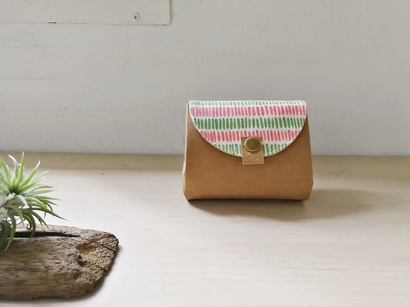[Red and green stripes with painted] short organ wallet - กระเป๋าสตางค์ - กระดาษ 
