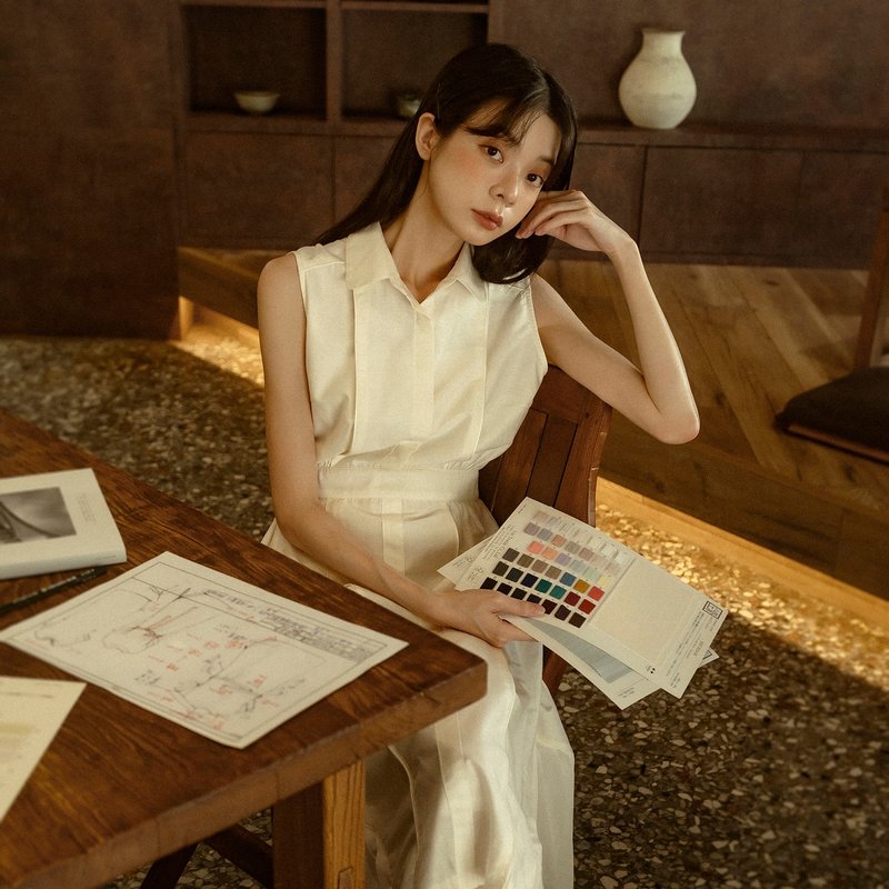 【經典原創】Retro_青丘復古棉麻洋裝_CLD021_鐵灰 - 洋裝/連身裙 - 棉．麻 白色