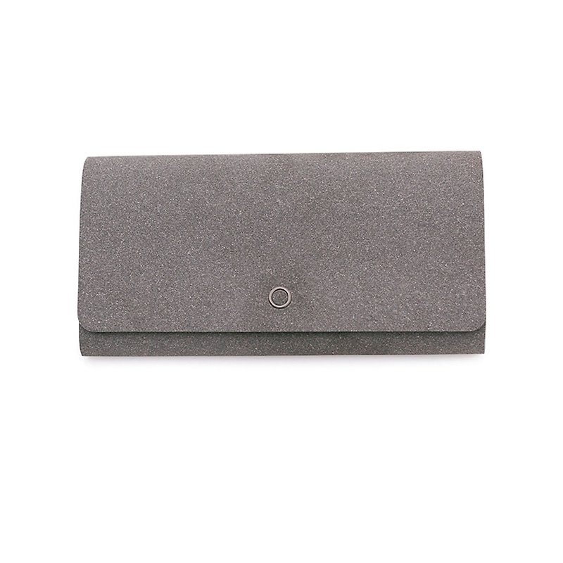 Slim long-wallet with coin spaces【Grey x White Diamond Pattern】 - อื่นๆ - หนังแท้ สีเทา