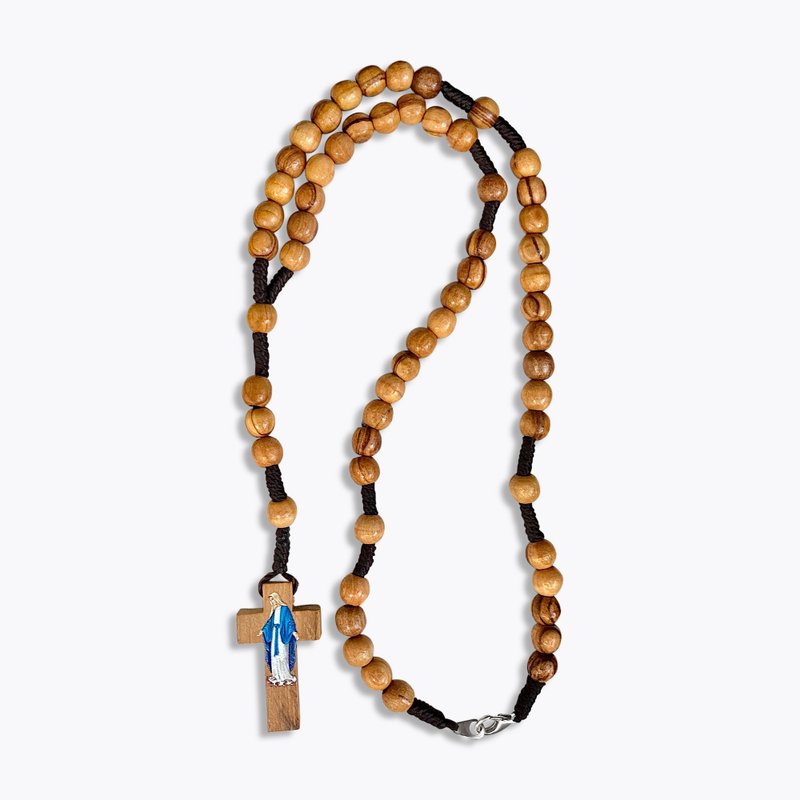 Immaculate Conception Import Olive Wood Prayer Rosary with Opening Mechanism - Necklaces - Wood Brown