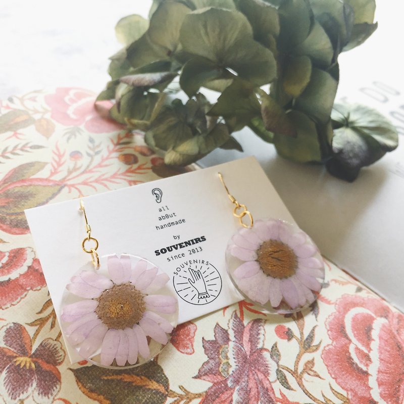 |Souvenirs | original handmade flowers 30mm lilac lilac flowers 925 gold plated earrings earrings - ต่างหู - พืช/ดอกไม้ สึชมพู