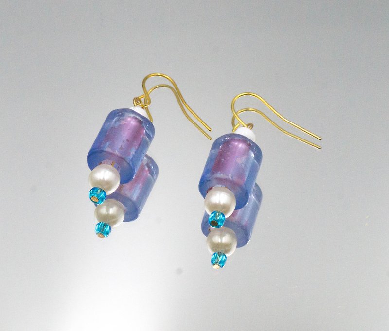 Glass earrings - ต่างหู - กระจกลาย สีน้ำเงิน