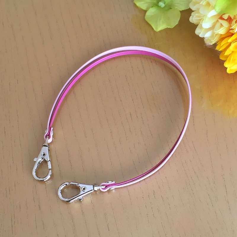 Two-tone color Leather strap (VividPink and PalePink) "Clasps:Silver" - พวงกุญแจ - หนังแท้ สึชมพู