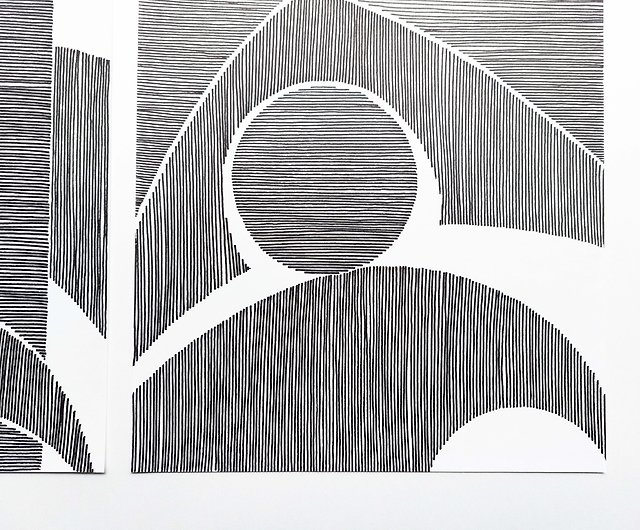 ชุด 2 งานศิลปะการวาดเส้นต้นฉบับนามธรรมสีดำภูมิทัศน์เมืองศิลปะบนผนัง -  สตูดิโอ Daashart โปสเตอร์ - Pinkoi