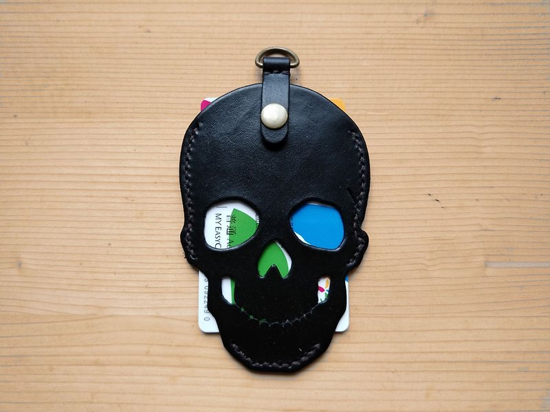 ISSIS - Full Handmade Leather Dark Rock Skull Sleeve Card Holder - ที่ใส่บัตรคล้องคอ - หนังแท้ 