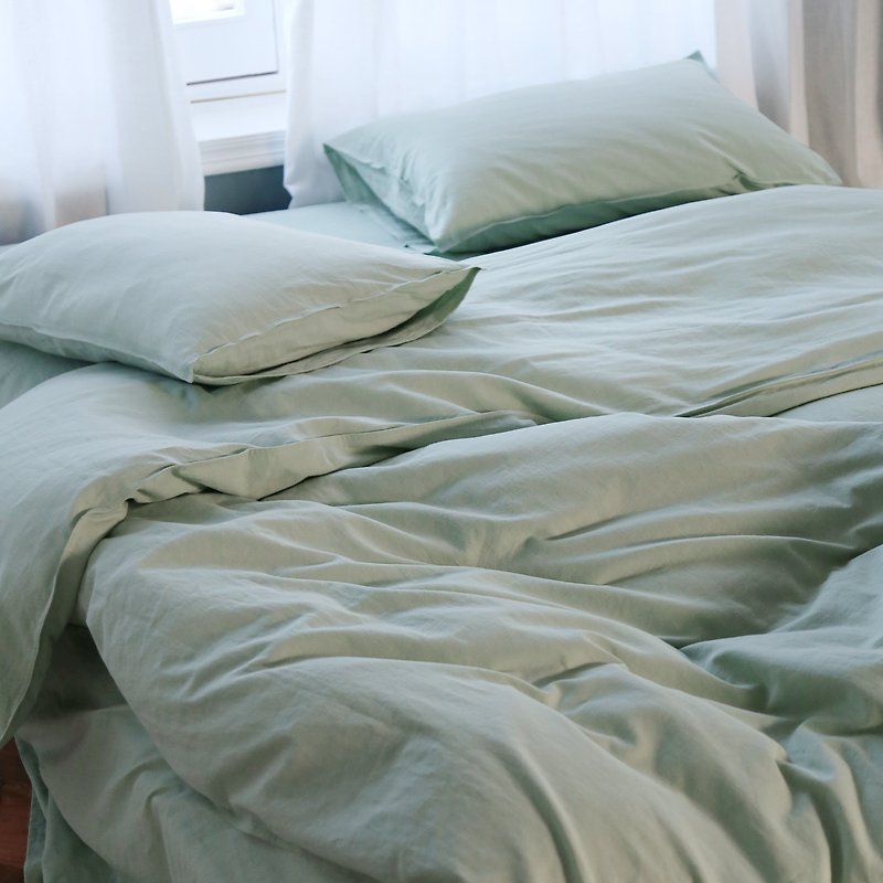 Nordic simple bedding 55% linen 45% cotton four-piece quilt cover pillowcase sheet summer - เครื่องนอน - ผ้าฝ้าย/ผ้าลินิน สีเขียว