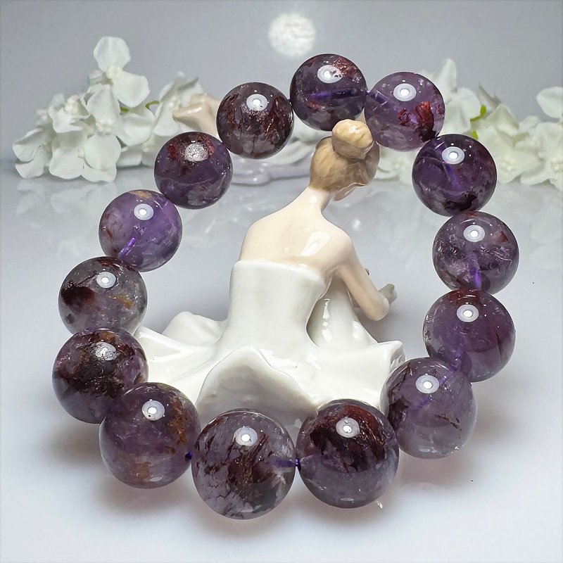 G59 上帝指紋 大顆粒 紫幽靈水晶 無注膠無染色 15.7mm 手串 手珠 - 手鍊/手環 - 玉石 多色