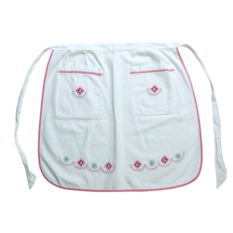 手作り料理人エプロン シアーホワイト手刺繍エプロン - エプロン - その他の素材 ホワイト