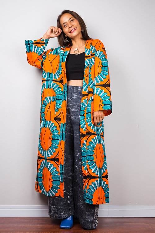 khaesri-handworks One of a kind, Ankara Long cardigan, african print with long sleeve and pockets