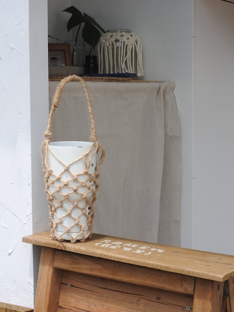 Linen Mesh Cup Bag - กระเป๋าถือ - ผ้าฝ้าย/ผ้าลินิน 