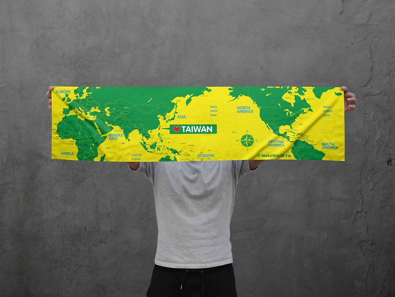 Make World map made sports towel (yellow-green) - ผ้าขนหนู - เส้นใยสังเคราะห์ 