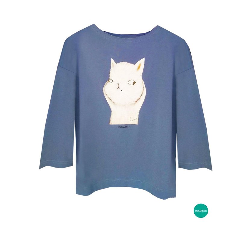emmaAparty illustrator T: rich and expensive cat (winter short version limited edition two colors) - Women's Tops - Cotton & Hemp 
