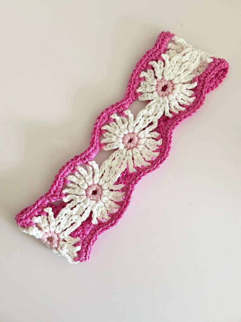 Crochet flower headband - ที่คาดผม - ผ้าฝ้าย/ผ้าลินิน สึชมพู