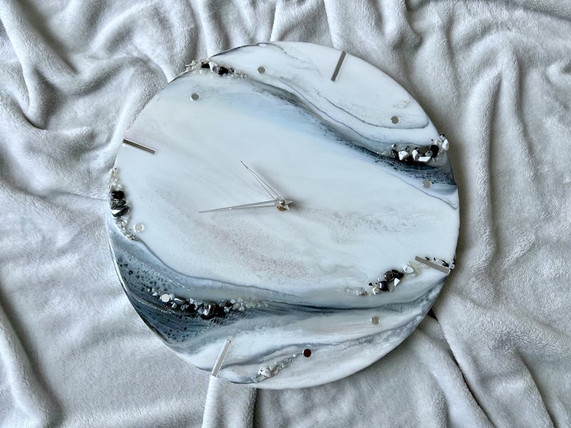 Grey white marble clock Wall 40cm 時鐘 樹脂畫 大理石 - Clocks - Resin Gray