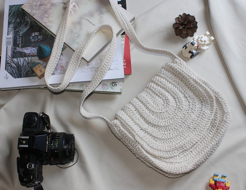 Crossbody Bag ,White Crochet Bag ,Boho Bag ,Shoulder Bag - 側背包/斜孭袋 - 棉．麻 白色