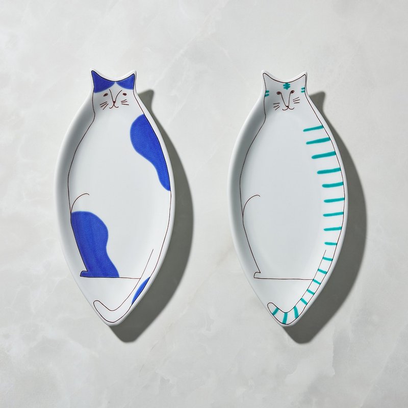 Nippon Haru Kutani Yaki-Cat Plate (2 Piece Set) - Plates & Trays - Porcelain White