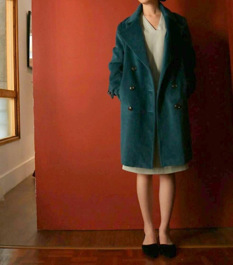 Emerald Teal Cashmere Wool Coat - เสื้อแจ็คเก็ต - ขนแกะ 