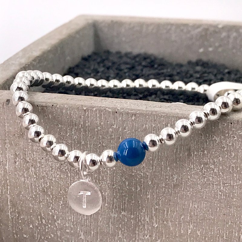 B10004(ADULT/NAVY BLUE) Initial Silver 925 Bracelet - Bracelets - Paper Blue