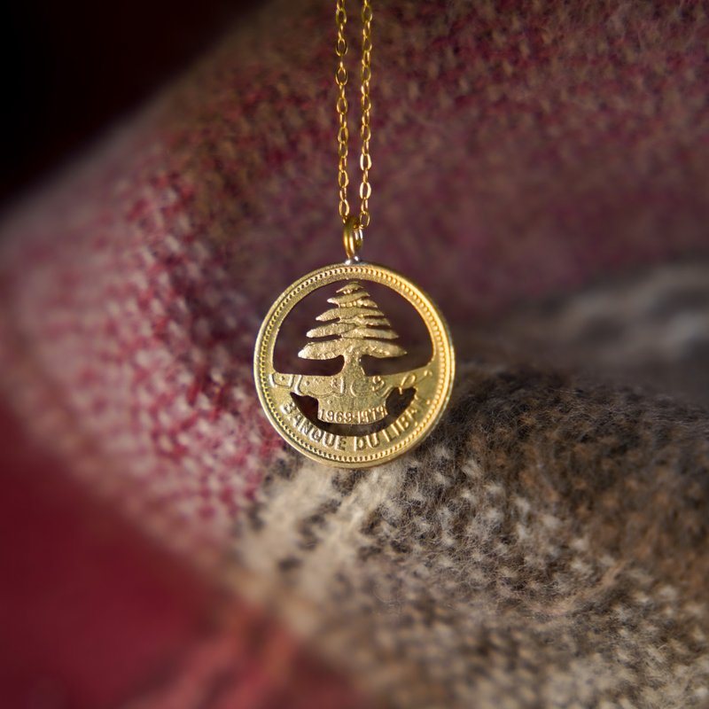 黎巴嫩5皮亞斯特硬幣 聖誕樹雪松剪影頸鏈 - 項鍊 - 銅/黃銅 金色