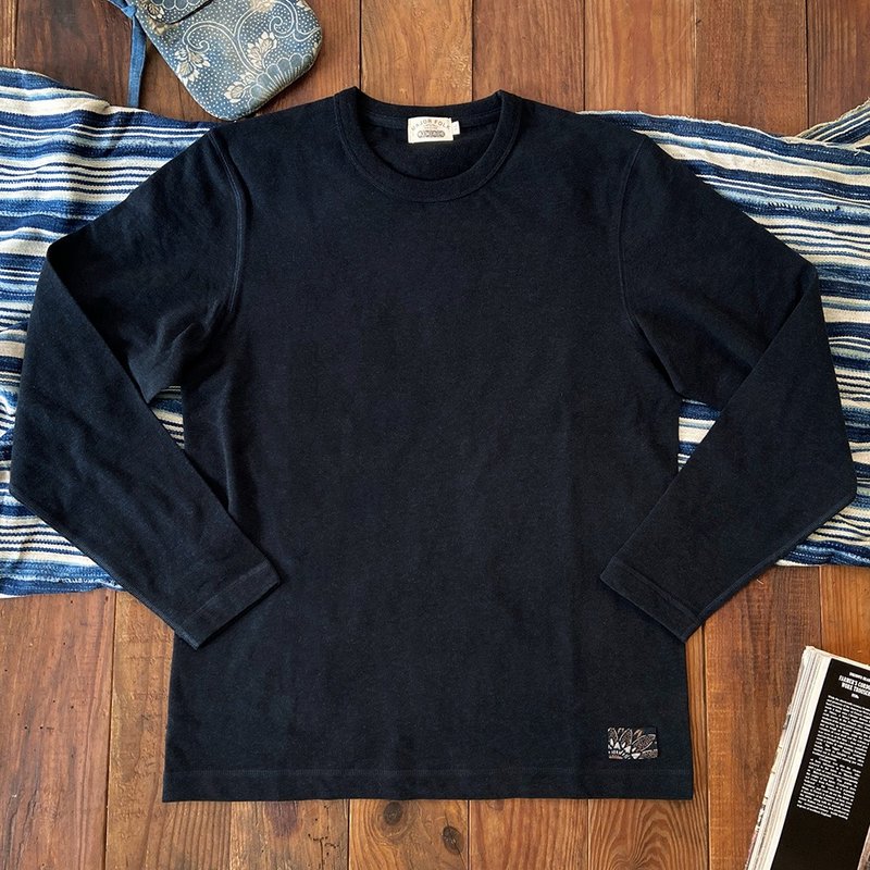 MajorFolk 藍染古布拼布 美式復古藏藍色 重磅男長袖T恤 秋冬 - 男装 T 恤 - 棉．麻 