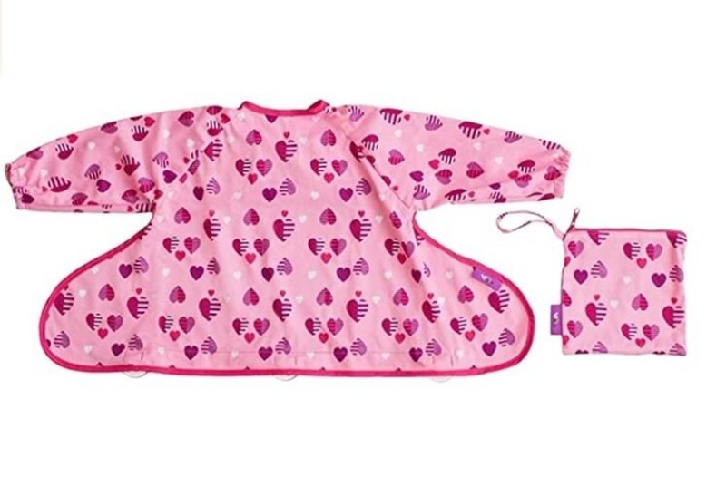 Tidy TOT Cover & Catch Bib Long Sleeve - Pink Hearts - ผ้ากันเปื้อน - วัสดุอื่นๆ สึชมพู