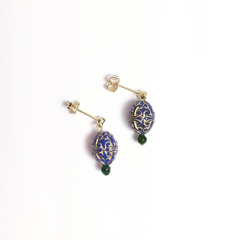 Low-key banquet needle-style earrings - ต่างหู - เครื่องเพชรพลอย สีน้ำเงิน