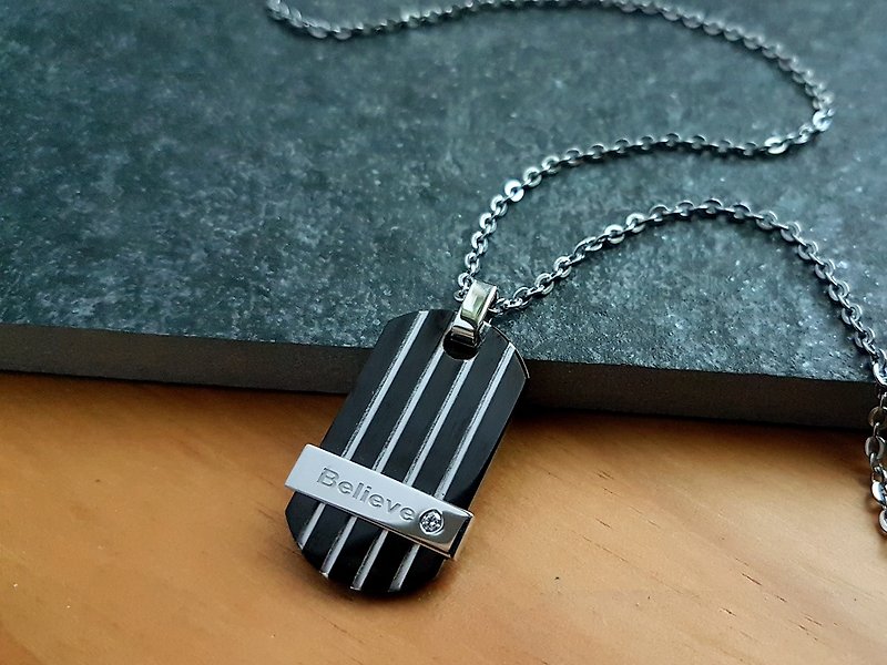 [Out of print products] Believe believes that men's neutral military tag tag chain - สร้อยคอ - สแตนเลส สีดำ