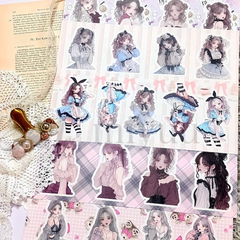 コラージュシート 素材紙 a4デザインペーパー 人物 女の子 PinkRabbits様 コラボ アリス デザインペーパー セット a4 コラージュ素材 紙もの - 木工/竹藝/紙雕 - 紙 藍色