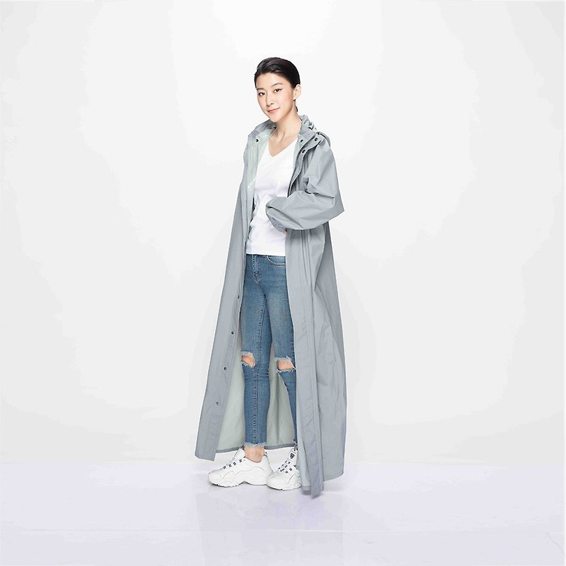 【MORR】Dimensional front-open raincoat-PVC- New York Grey - Umbrellas & Rain Gear - Nylon 