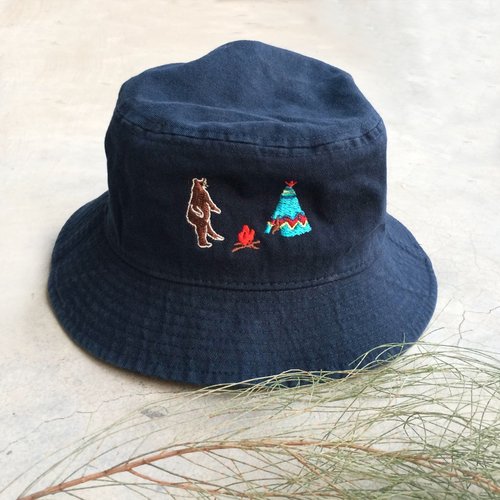 Mushroom Embroidered Bucket Hat Cartoon Sun Hat (black)