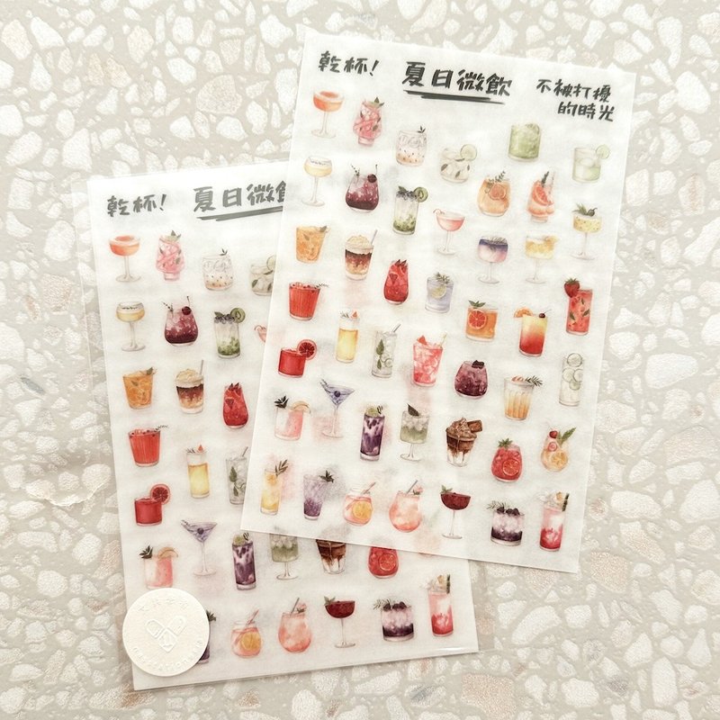 夏日微飲 2張入 轉印貼紙 / 感壓貼紙 / Print-On Stick - 貼紙 - 其他材質 