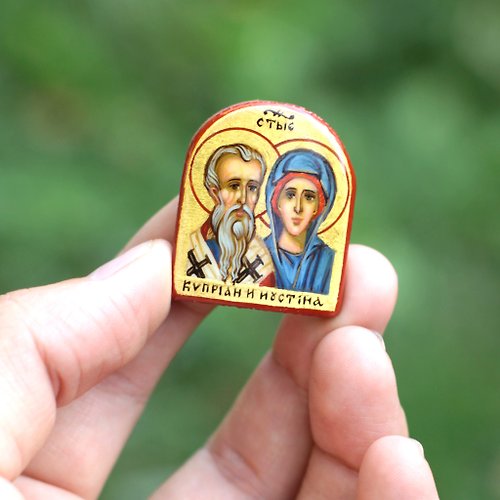 Orthodox small icons hand painted orthodox wood icon saint Holy Great Martyrs Cyprian and Justina