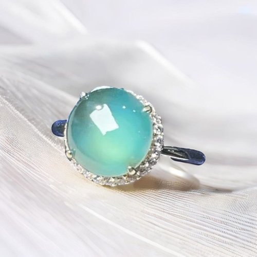 瓔珞珠寶盒 E.L.Jewelry Box 冰種藍水翡翠蛋面戒指 925純銀 | 天然翡翠A貨 | 送禮